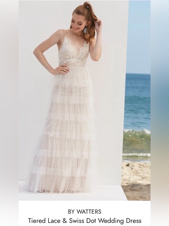 Watters Dresses & Skirts - Watters Tiered Lace & Swiss Dot Wedding Dress, Custom Tulle Flutter Sleeves, 8